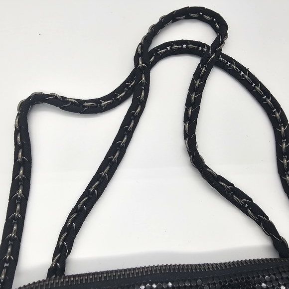 NEW FELIX REY Black Chain Mail Metal Mesh Ruffle Double Handle Evening Bag - Picture 7 of 9